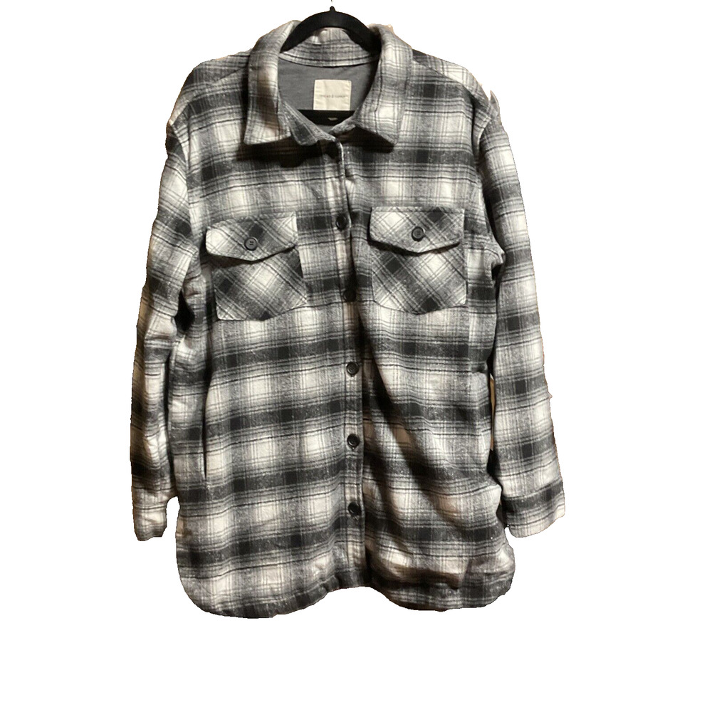 Thread & Supply Nordstrom Womens Sz XXL Shacket Black White Plaid Flannel